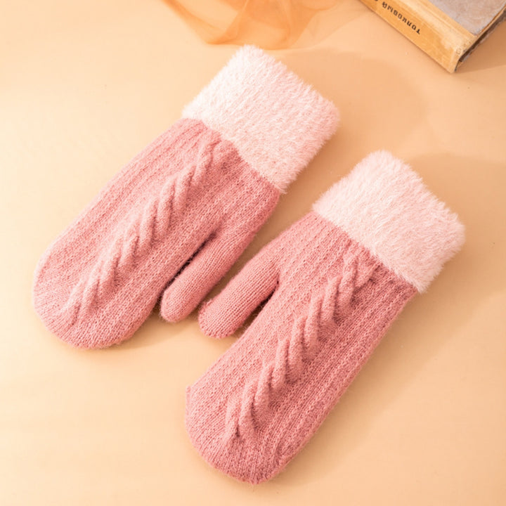 1 Pair Women Winter Gloves Color Matching Elastic Thickened Soft Plush Warm Windproof Fiver Fingers Windproof Warm Image 10