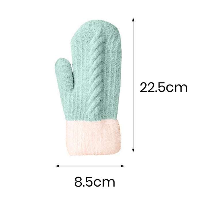 1 Pair Women Winter Gloves Color Matching Elastic Thickened Soft Plush Warm Windproof Fiver Fingers Windproof Warm Image 11