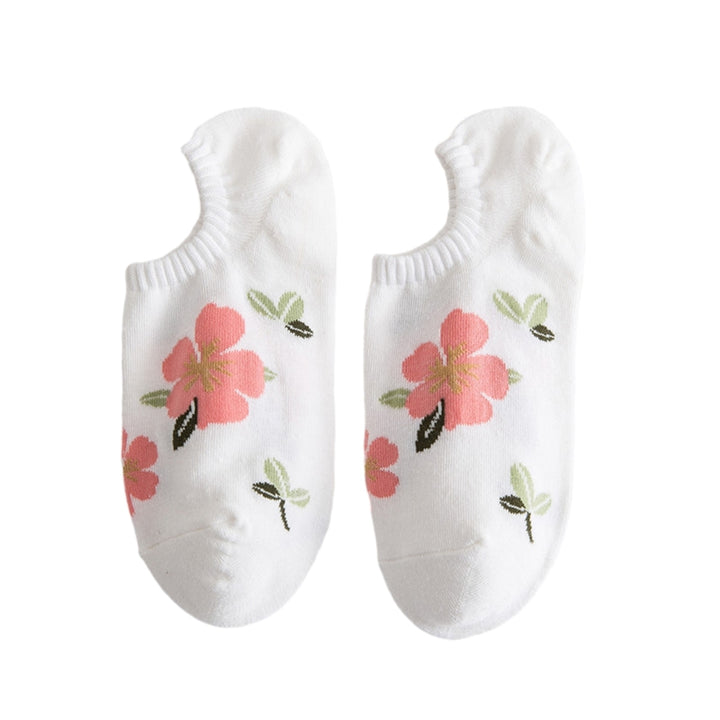 1 Pair Women Socks Low-cut Flower Print Shallow Mouth No Odor Sweat Absorption Thin Invisible Boat Socks Elastic Image 3