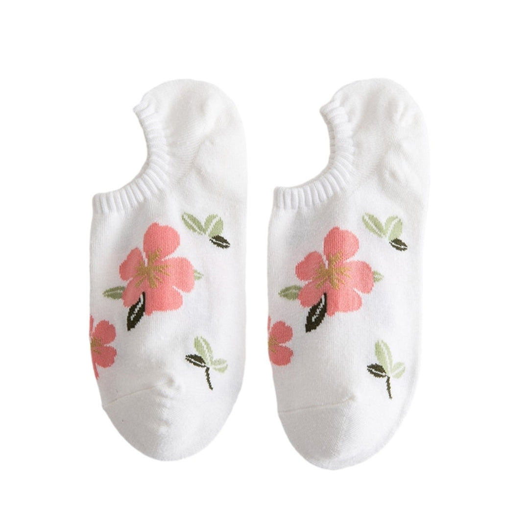 1 Pair Women Socks Low-cut Flower Print Shallow Mouth No Odor Sweat Absorption Thin Invisible Boat Socks Elastic Image 1