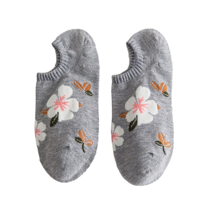 1 Pair Women Socks Low-cut Flower Print Shallow Mouth No Odor Sweat Absorption Thin Invisible Boat Socks Elastic Image 4