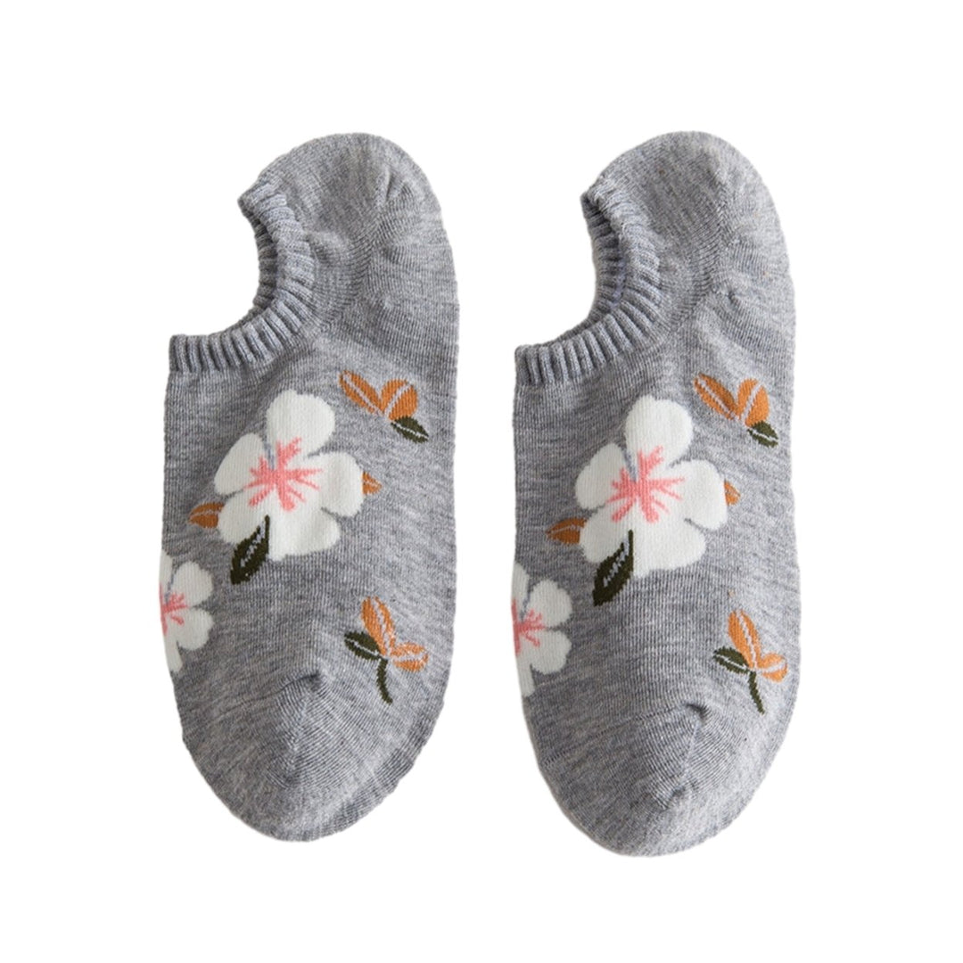 1 Pair Women Socks Low-cut Flower Print Shallow Mouth No Odor Sweat Absorption Thin Invisible Boat Socks Elastic Image 1