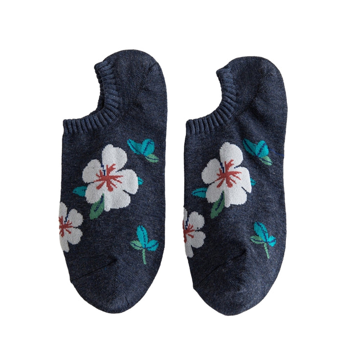 1 Pair Women Socks Low-cut Flower Print Shallow Mouth No Odor Sweat Absorption Thin Invisible Boat Socks Elastic Image 6