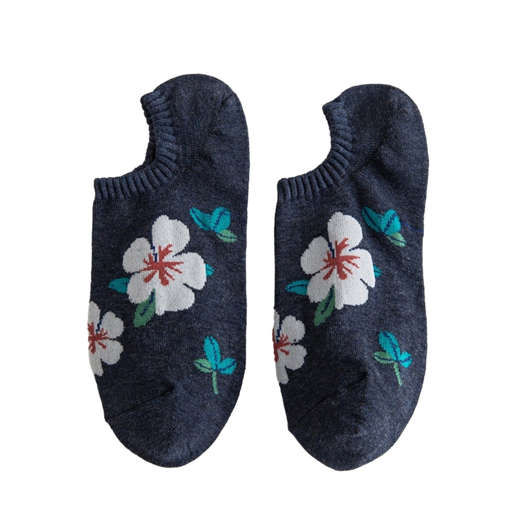 1 Pair Women Socks Low-cut Flower Print Shallow Mouth No Odor Sweat Absorption Thin Invisible Boat Socks Elastic Image 1