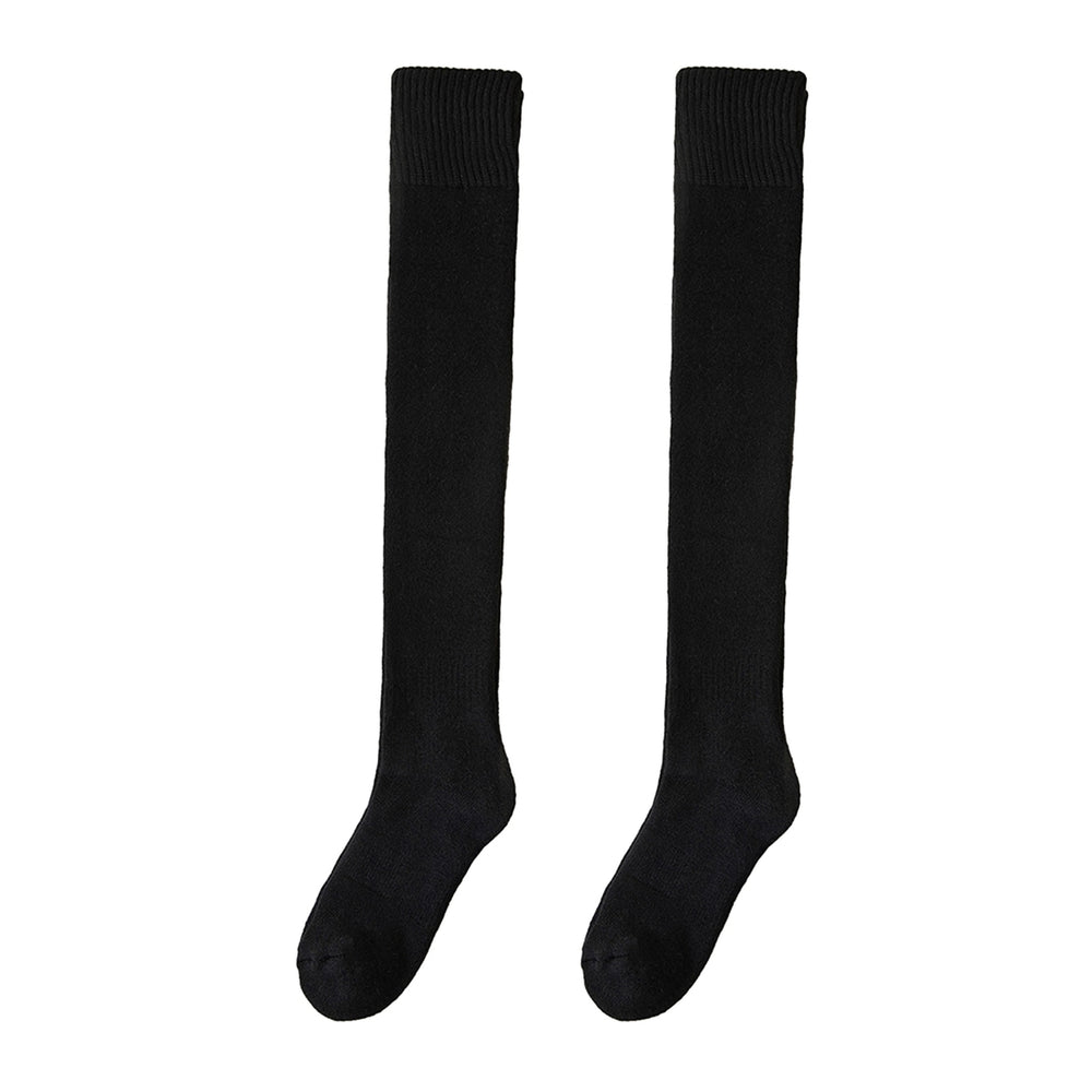 1 Pair Winter Stockings Over Knee Length Elastic Anti-slip Thick Warm Solid Color Soft Breathable Anti-shrink Thermal Image 2