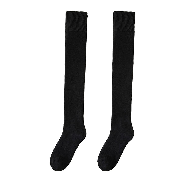 1 Pair Winter Stockings Over Knee Length Elastic Anti-slip Thick Warm Solid Color Soft Breathable Anti-shrink Thermal Image 1