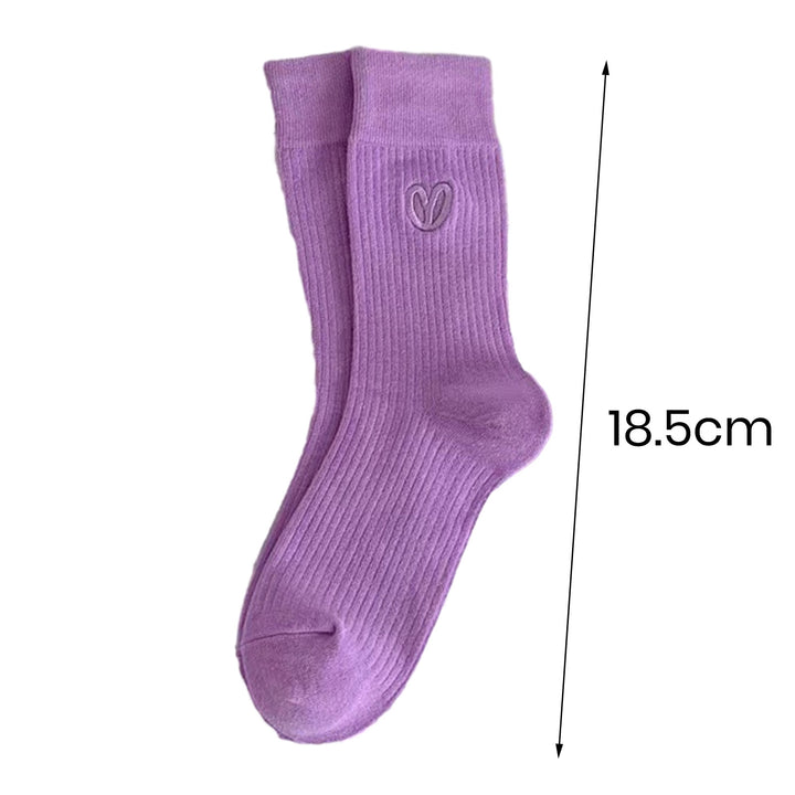1 Pair Women Simple Embroidery Heart Pattern Sport Socks Solid Color Ribbed Mid-tube Sport Socks Sweat-absorbing Simple Image 10