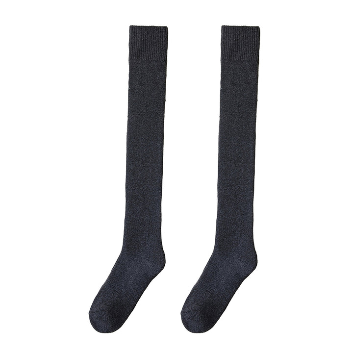 1 Pair Winter Stockings Over Knee Length Elastic Anti-slip Thick Warm Solid Color Soft Breathable Anti-shrink Thermal Image 7