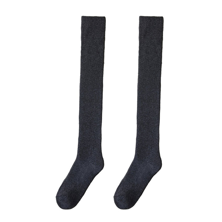 1 Pair Winter Stockings Over Knee Length Elastic Anti-slip Thick Warm Solid Color Soft Breathable Anti-shrink Thermal Image 1