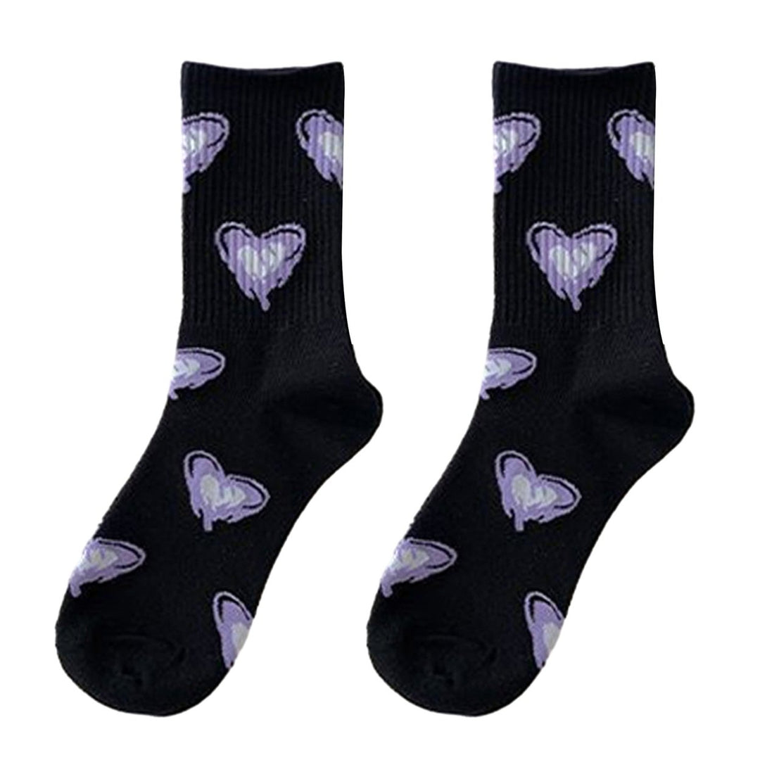 1 Pair Mid-calf Socks Korean Heart Embroidery Kawaii Hip Hop Color Matching Anti-slip Soft No Odor Image 4