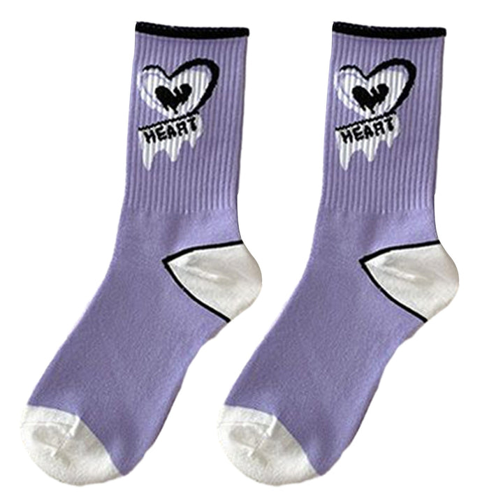 1 Pair Mid-calf Socks Korean Heart Embroidery Kawaii Hip Hop Color Matching Anti-slip Soft No Odor Image 4