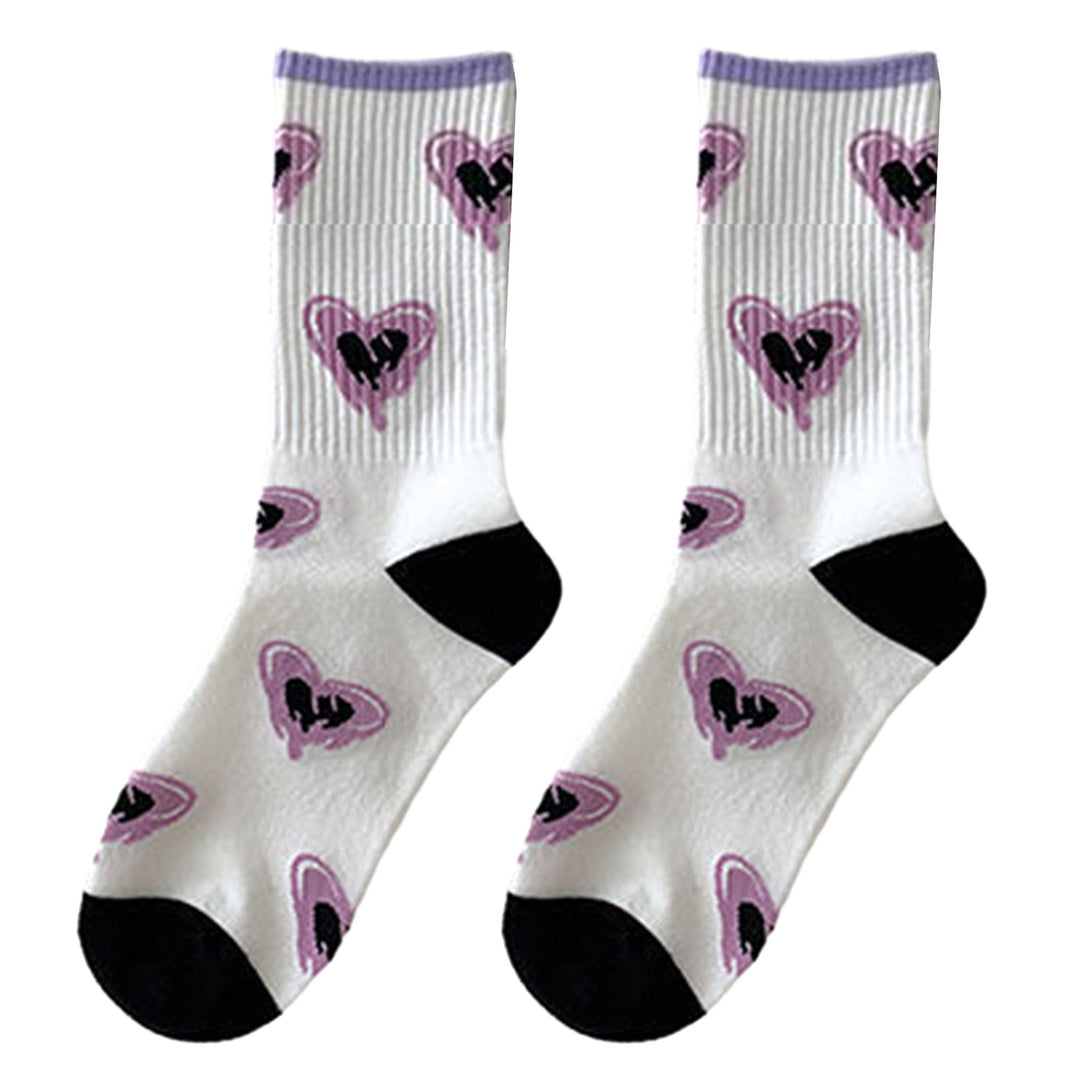 1 Pair Mid-calf Socks Korean Heart Embroidery Kawaii Hip Hop Color Matching Anti-slip Soft No Odor Image 6