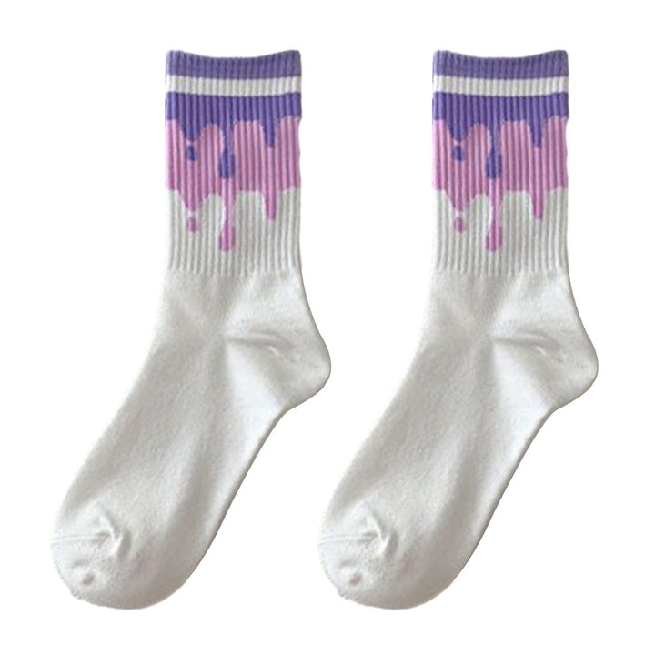 1 Pair Mid-calf Socks Korean Heart Embroidery Kawaii Hip Hop Color Matching Anti-slip Soft No Odor Image 7