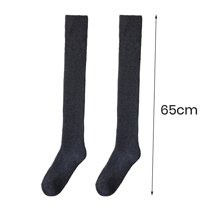 1 Pair Winter Stockings Over Knee Length Elastic Anti-slip Thick Warm Solid Color Soft Breathable Anti-shrink Thermal Image 11