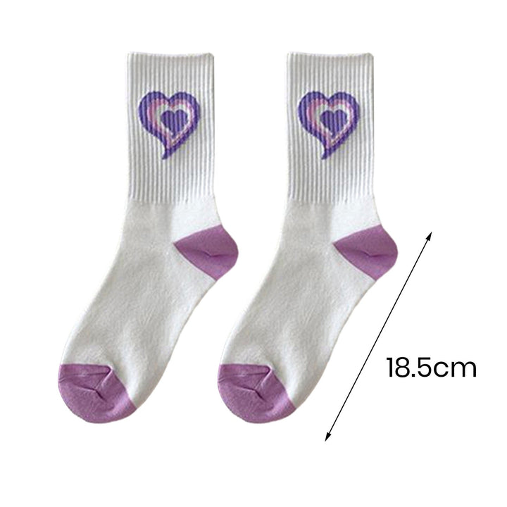 1 Pair Mid-calf Socks Korean Heart Embroidery Kawaii Hip Hop Color Matching Anti-slip Soft No Odor Image 11