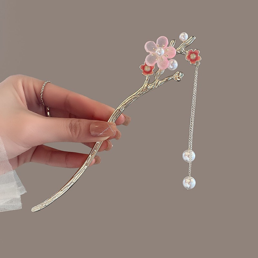 Faux Pearl Tassel Hair Stick Pin Flower Chinese Style Hair Chopstick Female Elegant Metal Hairpin for Buns Hair Image 3