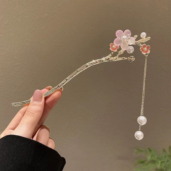 Faux Pearl Tassel Hair Stick Pin Flower Chinese Style Hair Chopstick Female Elegant Metal Hairpin for Buns Hair Image 4