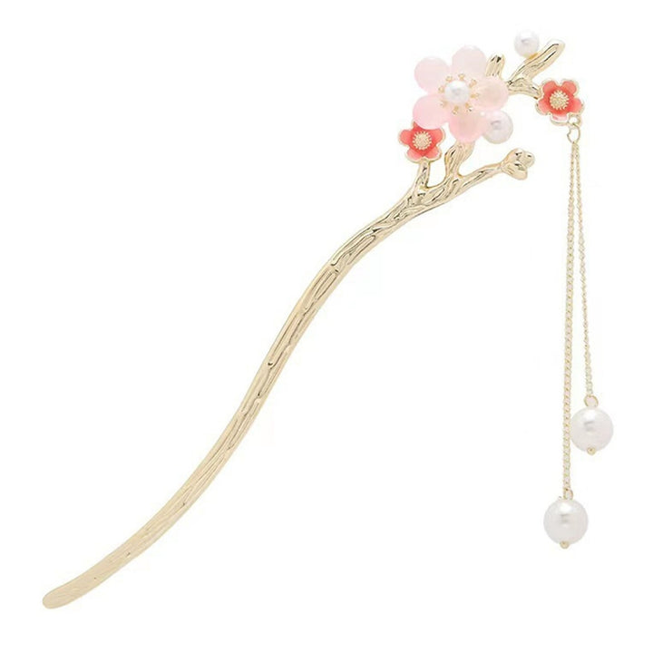 Faux Pearl Tassel Hair Stick Pin Flower Chinese Style Hair Chopstick Female Elegant Metal Hairpin for Buns Hair Image 4