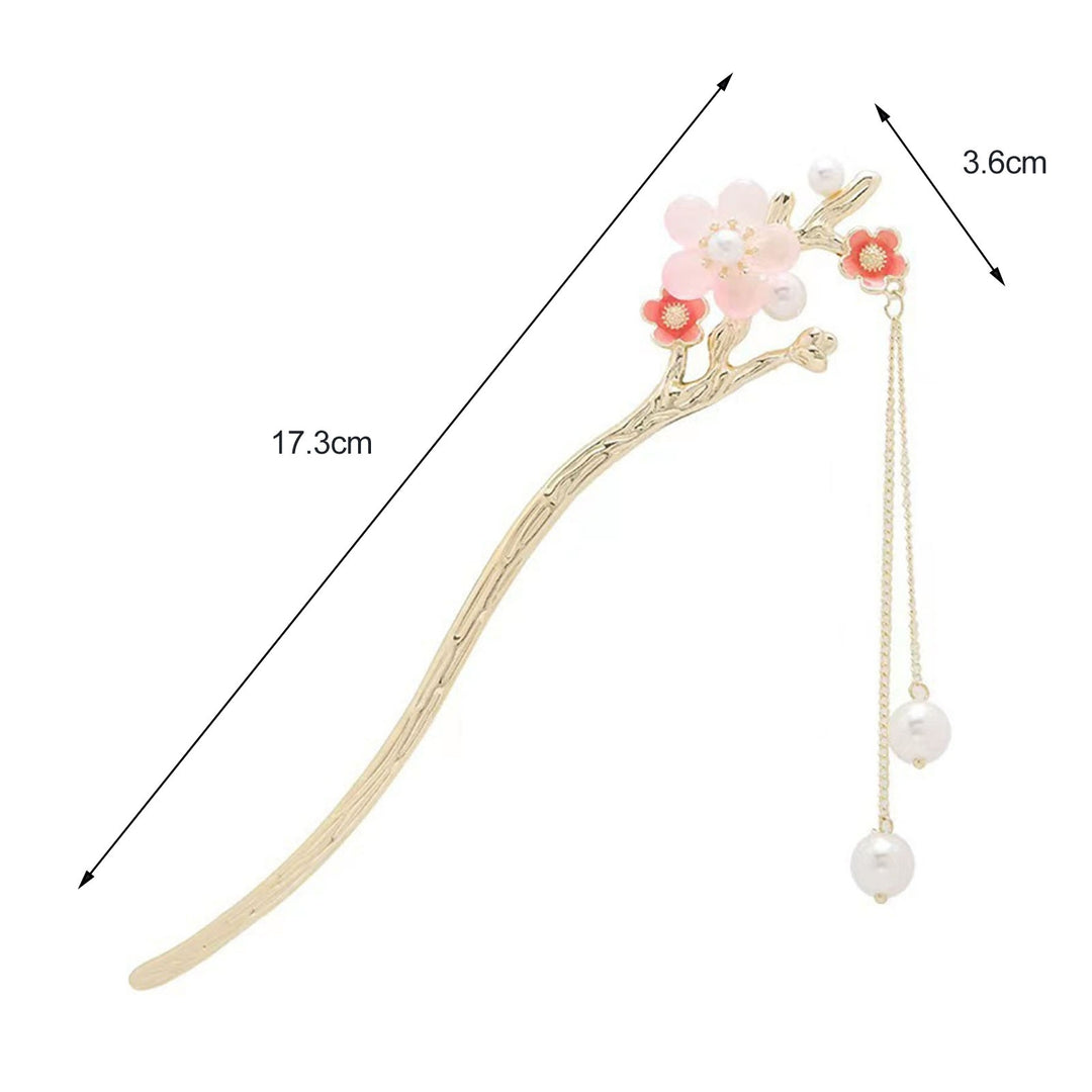 Faux Pearl Tassel Hair Stick Pin Flower Chinese Style Hair Chopstick Female Elegant Metal Hairpin for Buns Hair Image 6