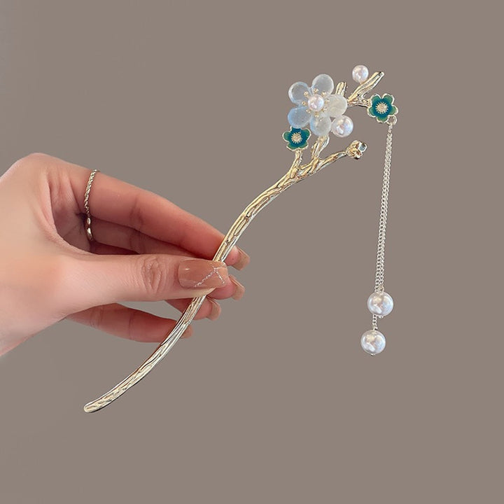 Faux Pearl Tassel Hair Stick Pin Flower Chinese Style Hair Chopstick Female Elegant Metal Hairpin for Buns Hair Image 8