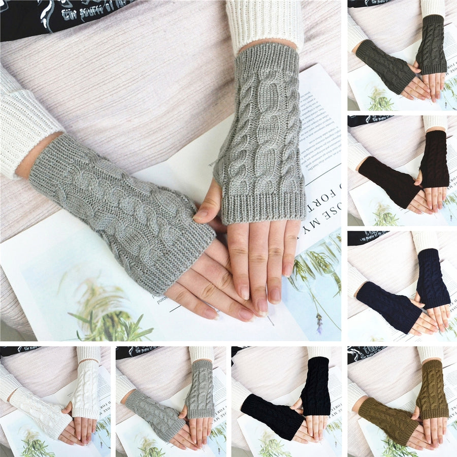 1 Pair Women Winter Gloves Crochet Knitting Mittens Warm Half Fingers Solid Color Elastic Anti-slip Image 1