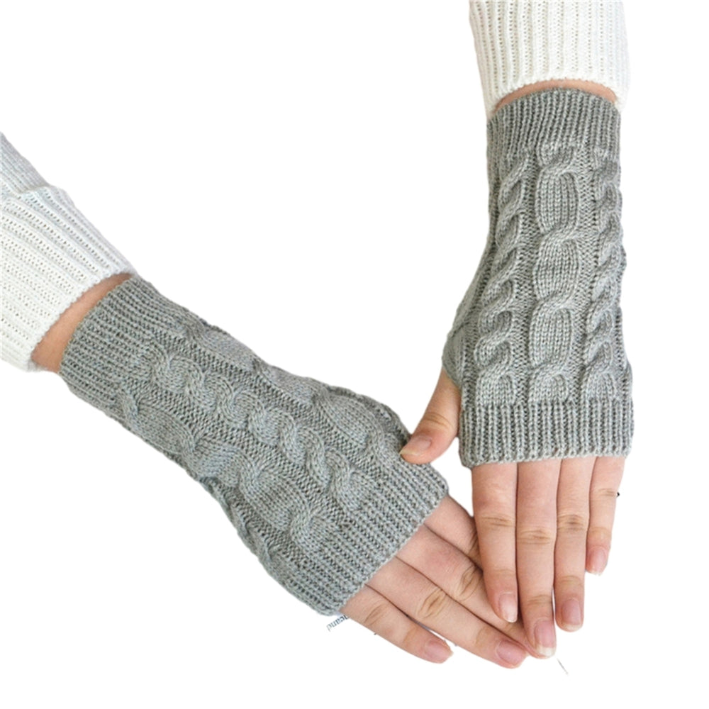 1 Pair Women Winter Gloves Crochet Knitting Mittens Warm Half Fingers Solid Color Elastic Anti-slip Image 2