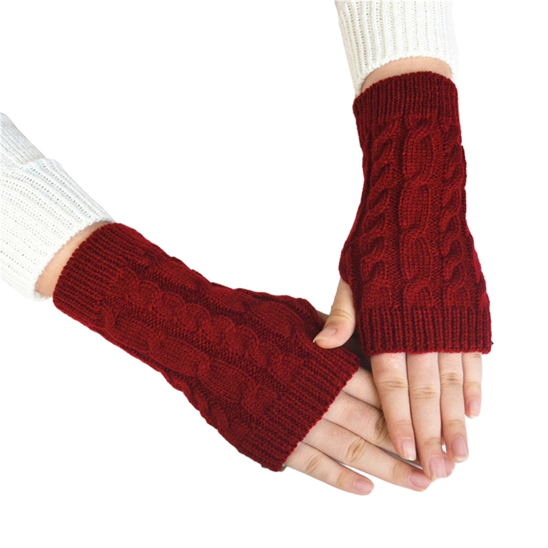1 Pair Women Winter Gloves Crochet Knitting Mittens Warm Half Fingers Solid Color Elastic Anti-slip Image 3