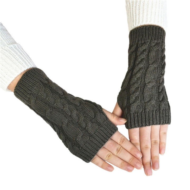 1 Pair Women Winter Gloves Crochet Knitting Mittens Warm Half Fingers Solid Color Elastic Anti-slip Image 4