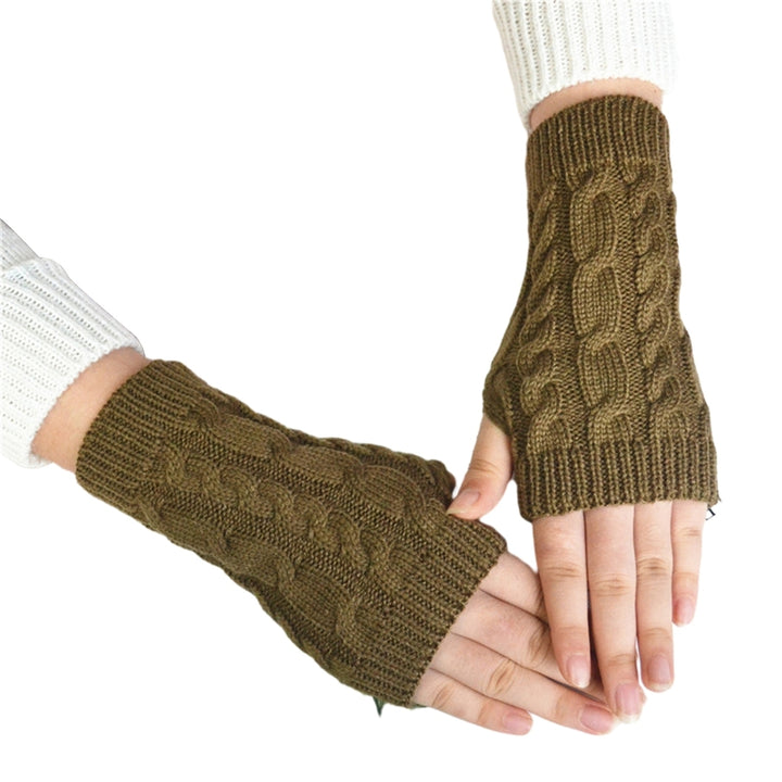 1 Pair Women Winter Gloves Crochet Knitting Mittens Warm Half Fingers Solid Color Elastic Anti-slip Image 4
