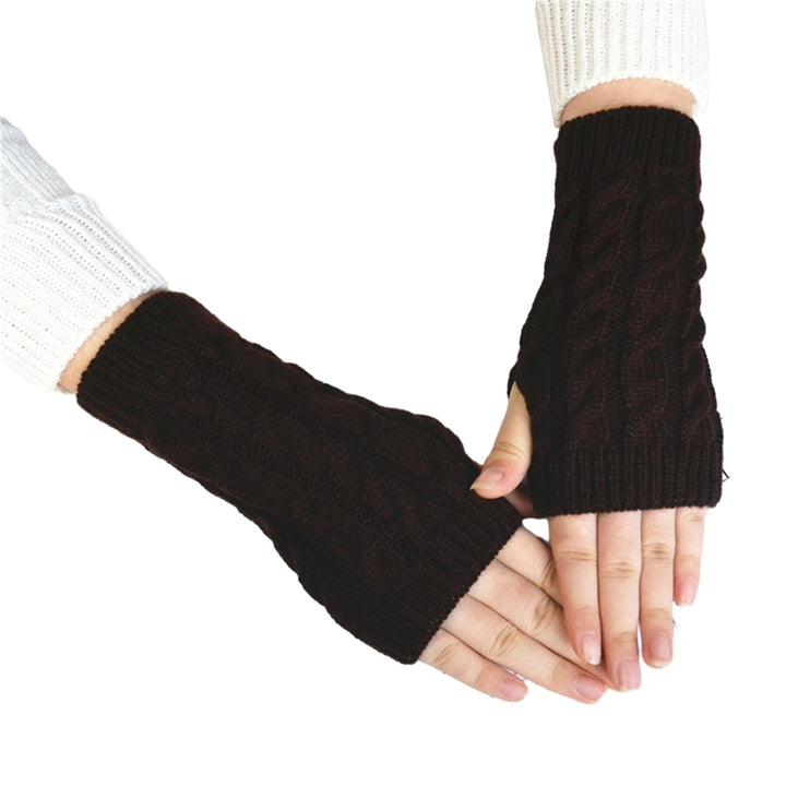 1 Pair Women Winter Gloves Crochet Knitting Mittens Warm Half Fingers Solid Color Elastic Anti-slip Image 6