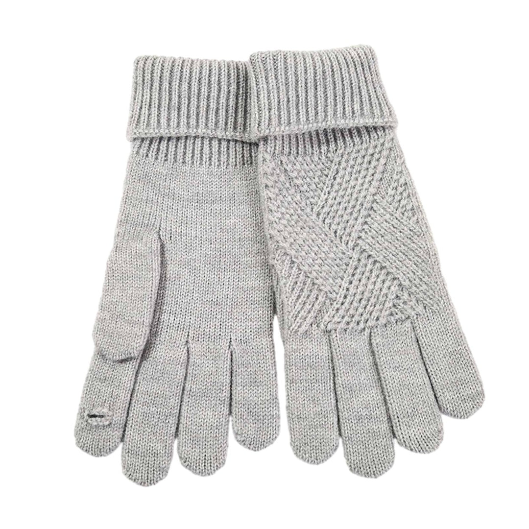 1 Pair Autumn Winter Women Lengthened Touch Screen Mittens Solid Color Jacquard Knit Split Full Finger Warm Gloves Image 1