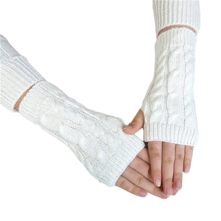 1 Pair Women Winter Gloves Crochet Knitting Mittens Warm Half Fingers Solid Color Elastic Anti-slip Image 7