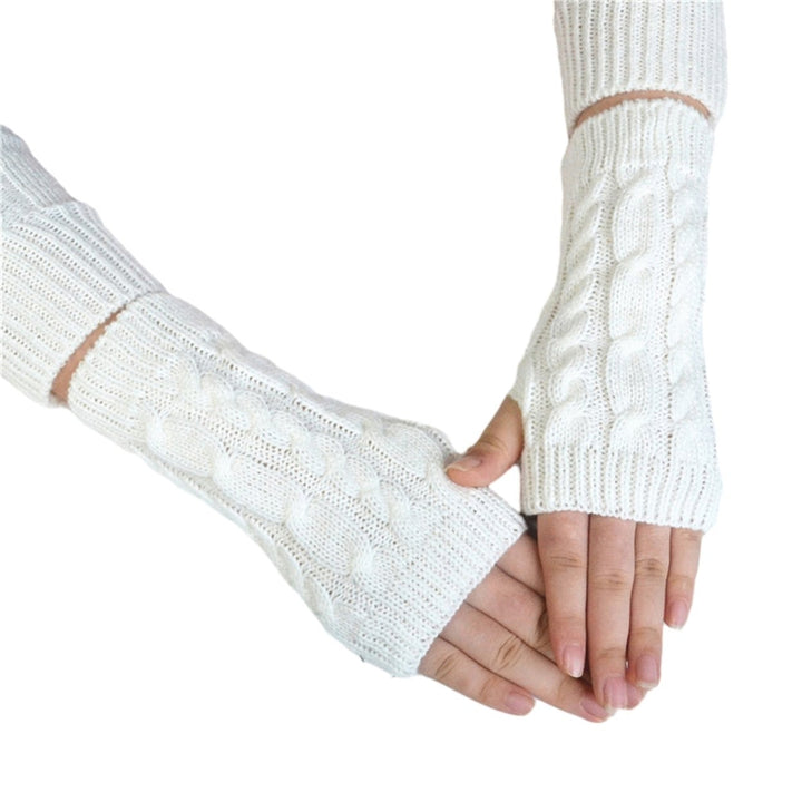 1 Pair Women Winter Gloves Crochet Knitting Mittens Warm Half Fingers Solid Color Elastic Anti-slip Image 1