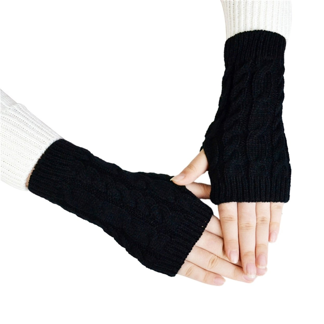 1 Pair Women Winter Gloves Crochet Knitting Mittens Warm Half Fingers Solid Color Elastic Anti-slip Image 1