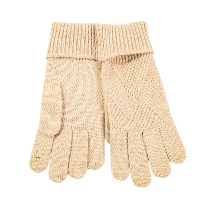 1 Pair Autumn Winter Women Lengthened Touch Screen Mittens Solid Color Jacquard Knit Split Full Finger Warm Gloves Image 4