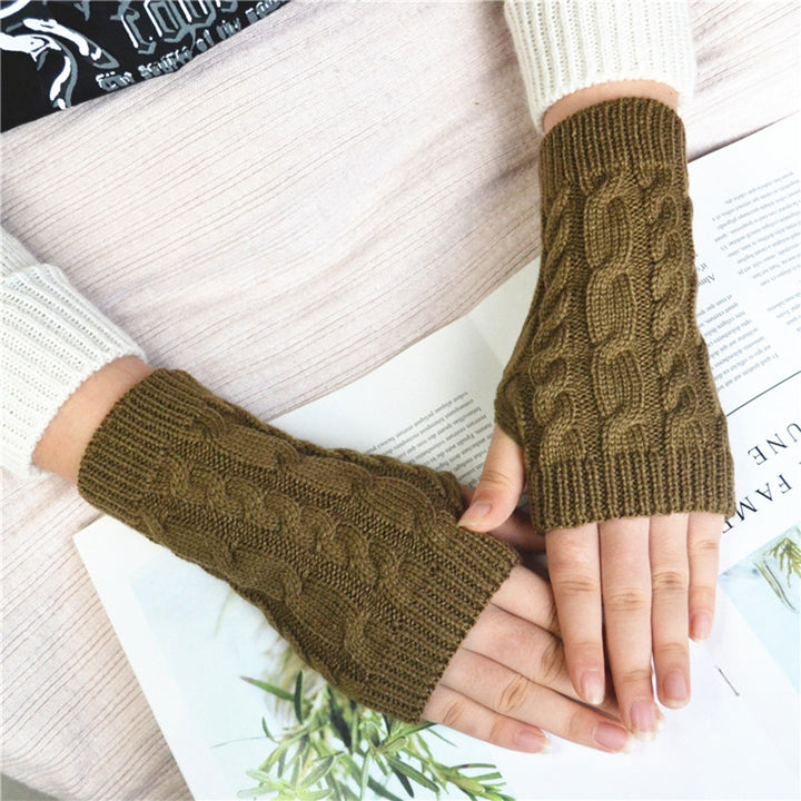 1 Pair Women Winter Gloves Crochet Knitting Mittens Warm Half Fingers Solid Color Elastic Anti-slip Image 9