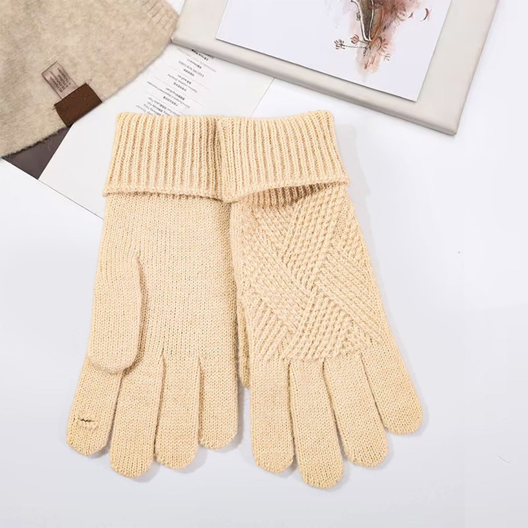 1 Pair Autumn Winter Women Lengthened Touch Screen Mittens Solid Color Jacquard Knit Split Full Finger Warm Gloves Image 8