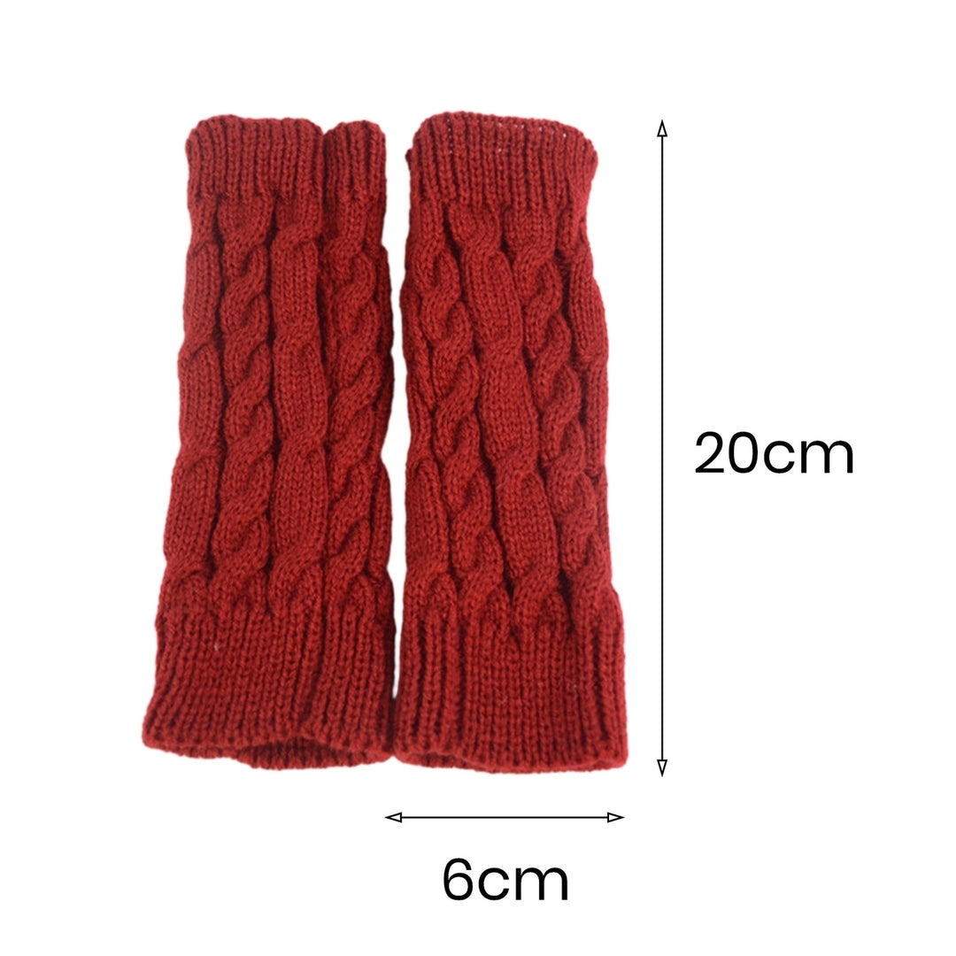 1 Pair Women Winter Gloves Crochet Knitting Mittens Warm Half Fingers Solid Color Elastic Anti-slip Image 12