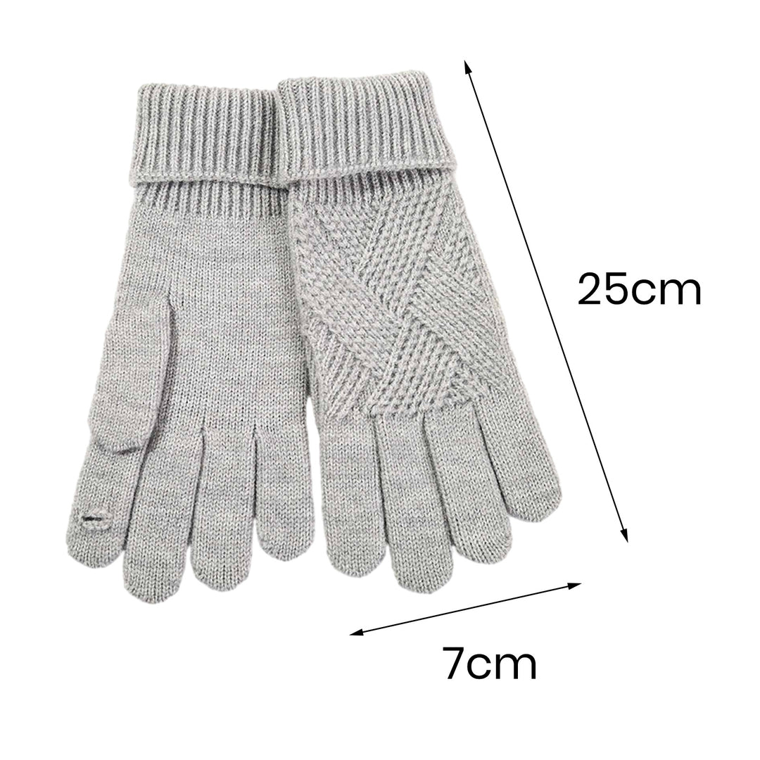 1 Pair Autumn Winter Women Lengthened Touch Screen Mittens Solid Color Jacquard Knit Split Full Finger Warm Gloves Image 9
