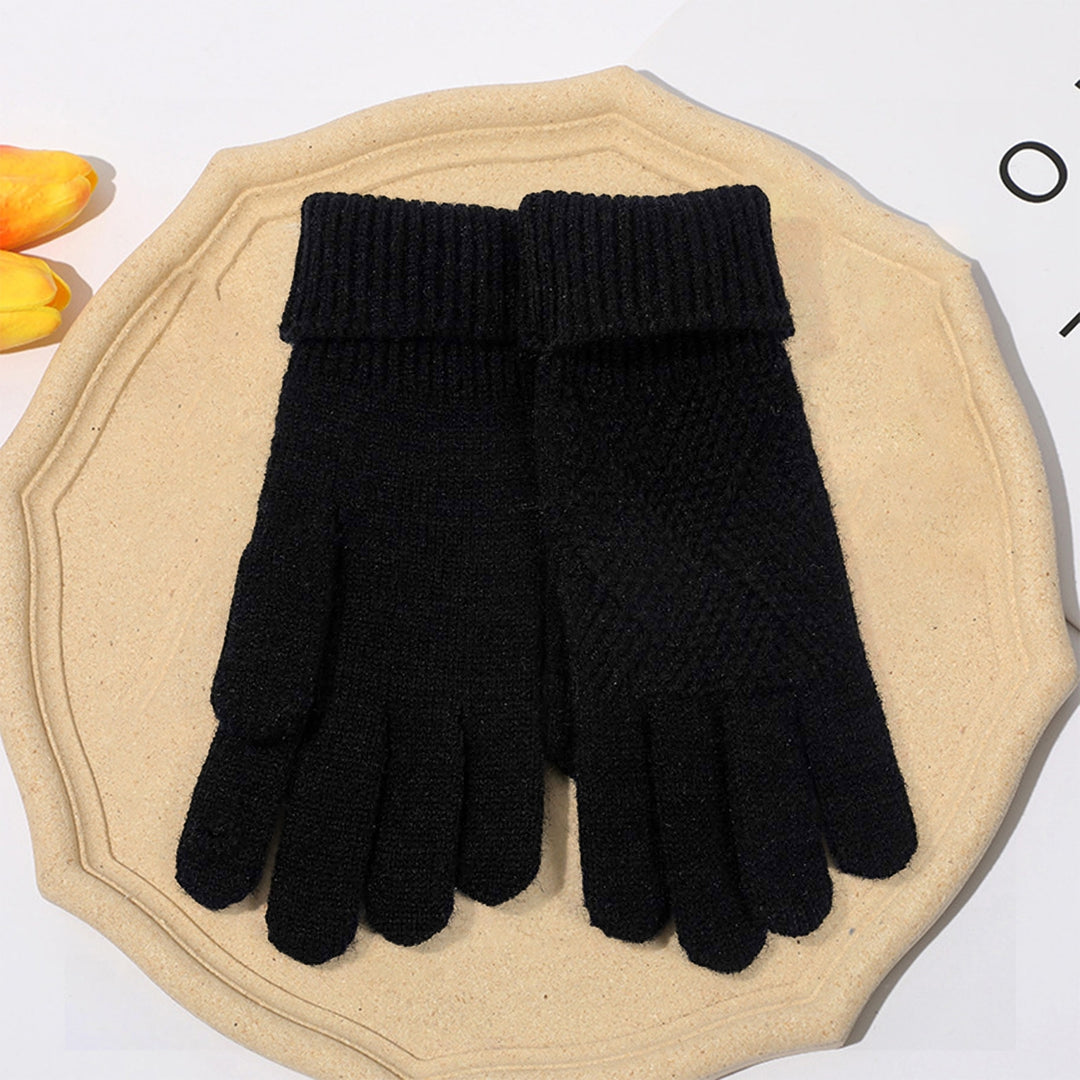 1 Pair Autumn Winter Women Lengthened Touch Screen Mittens Solid Color Jacquard Knit Split Full Finger Warm Gloves Image 10