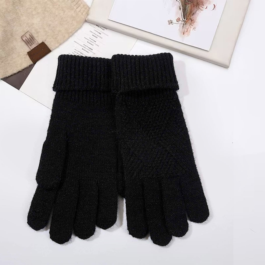 1 Pair Autumn Winter Women Lengthened Touch Screen Mittens Solid Color Jacquard Knit Split Full Finger Warm Gloves Image 11