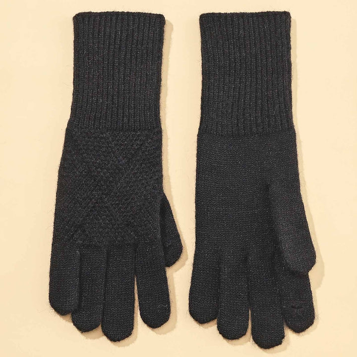 1 Pair Autumn Winter Women Lengthened Touch Screen Mittens Solid Color Jacquard Knit Split Full Finger Warm Gloves Image 12