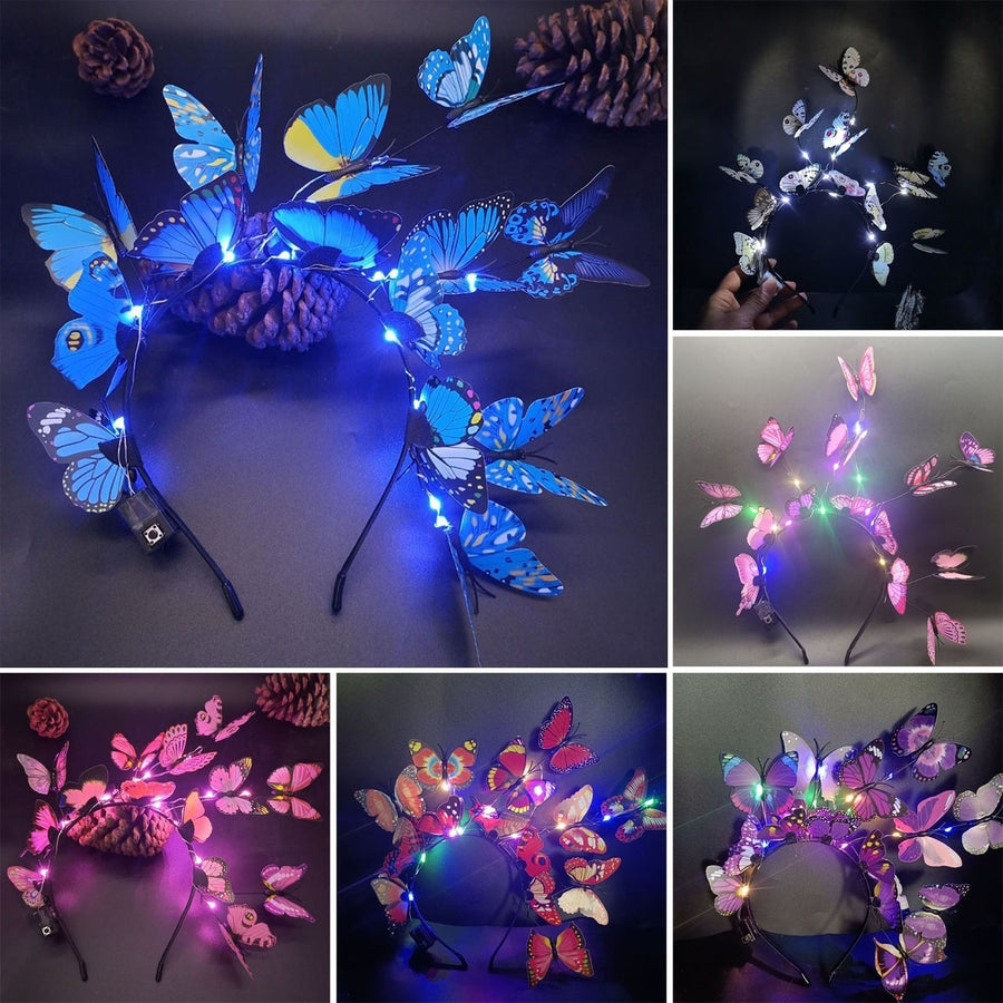 Women Christmas Hairband Glowing LED Light Up Different Butterfly Fascinator Elastic Anti-slip  Year Party Hair Hoop Image 1