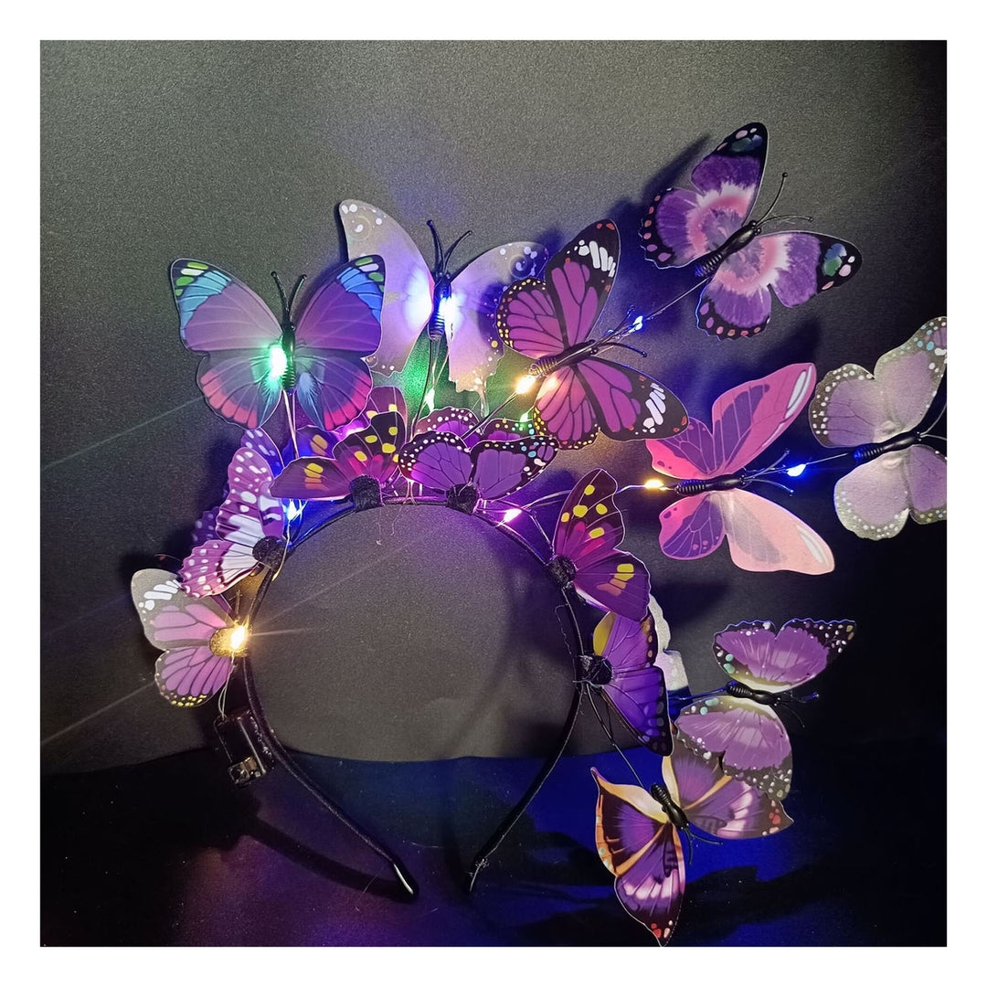 Women Christmas Hairband Glowing LED Light Up Different Butterfly Fascinator Elastic Anti-slip Year Party Hair Hoop Image 4