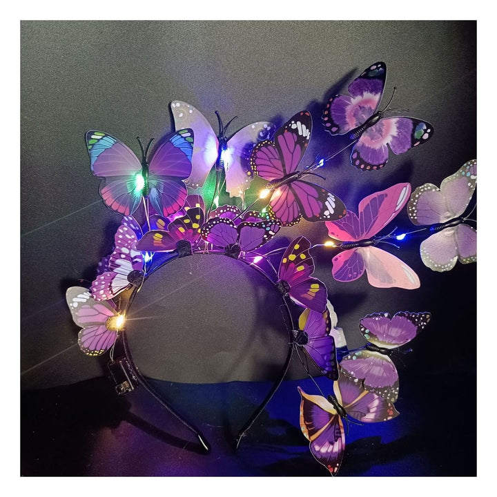 Women Christmas Hairband Glowing LED Light Up Different Butterfly Fascinator Elastic Anti-slip Year Party Hair Hoop Image 1