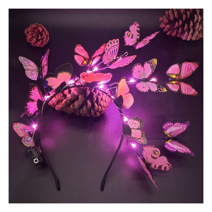 Women Christmas Hairband Glowing LED Light Up Different Butterfly Fascinator Elastic Anti-slip New Year Party Hair Hoop Image 1