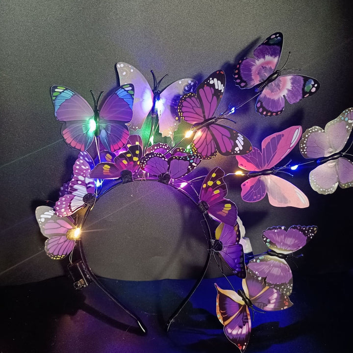 Women Christmas Hairband Glowing LED Light Up Different Butterfly Fascinator Elastic Anti-slip Year Party Hair Hoop Image 12