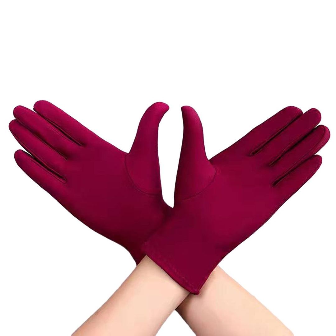 1 Pair Unsiex Winter Gloves Five Fingers Solid Color Elastic Anti-slip Sun Protection Breathable Image 1