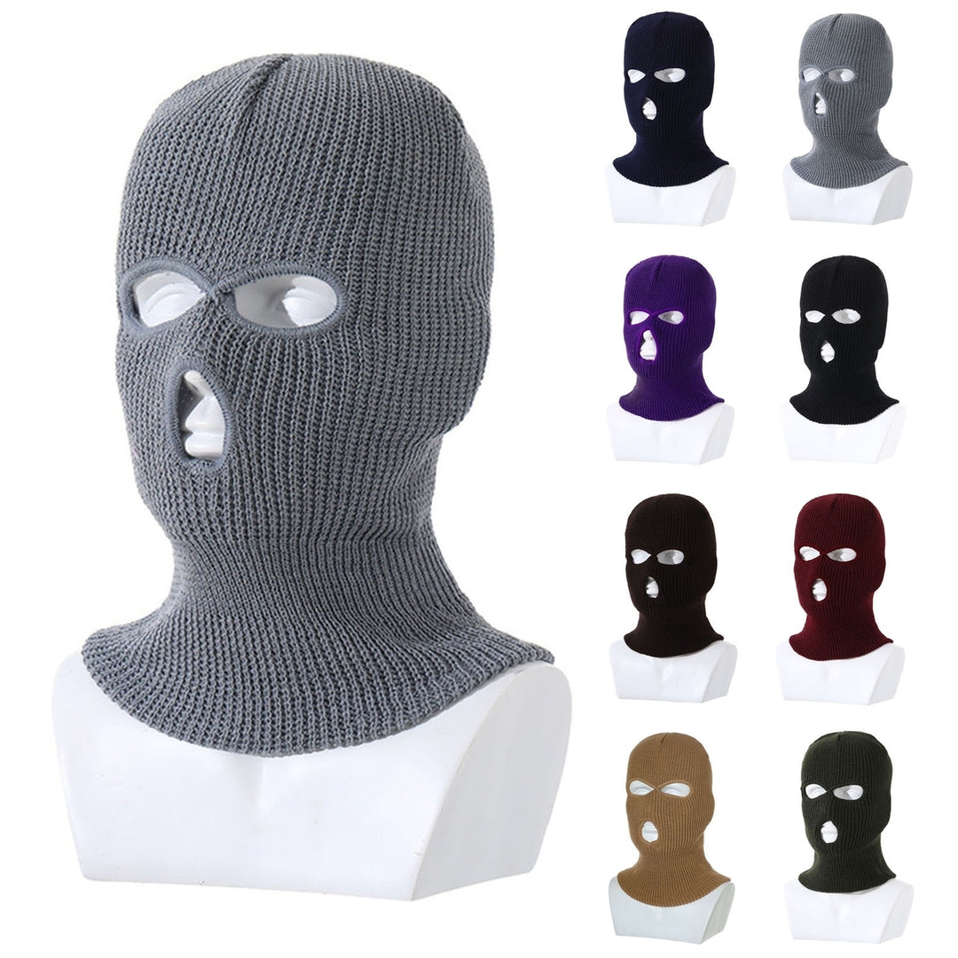 Three Hole Hat Winter Men Ribbed Beanie Face Covering Balaclava Sports Scarf Skiing Hat Outdoor Cycling Knitted Pullover Image 1