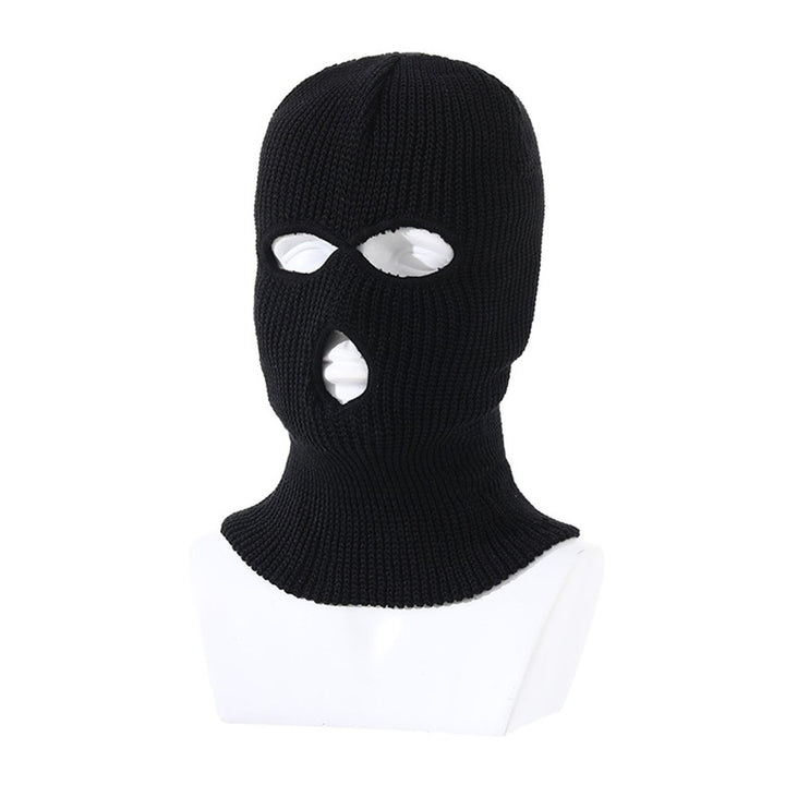 Three Hole Hat Winter Men Ribbed Beanie Face Covering Balaclava Sports Scarf Skiing Hat Outdoor Cycling Knitted Pullover Image 2